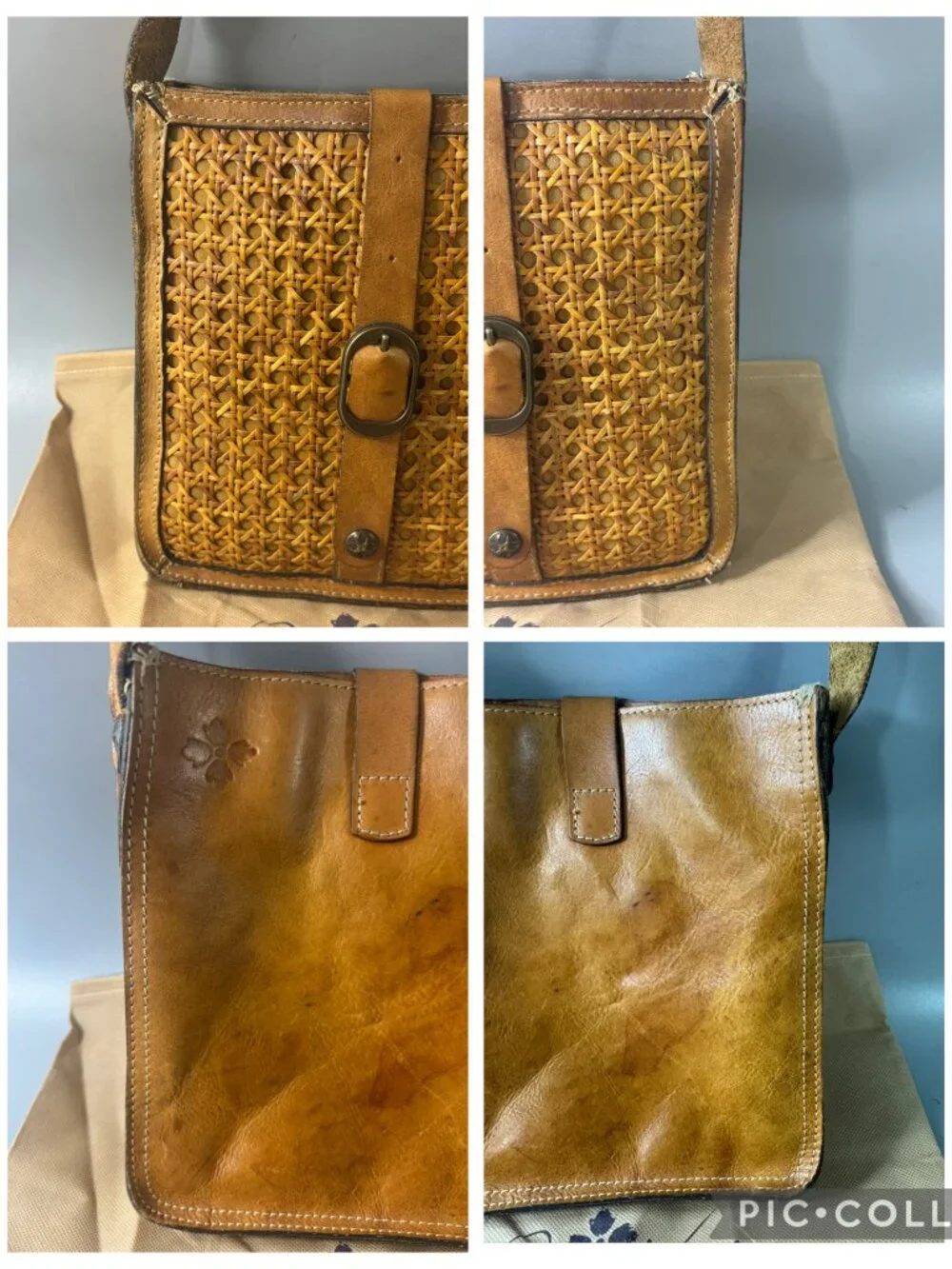Patricia Nash Brown Leather Wicker Shoulder Bag